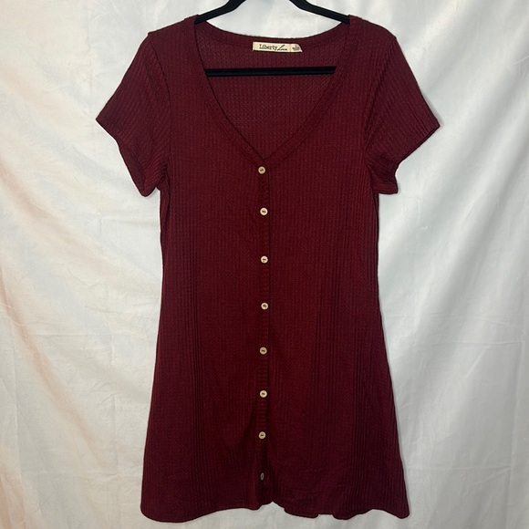 Liberty Love Dresses & Skirts - LIBERTY LOVE KNIT MAROON BUTTON DRESS (L)